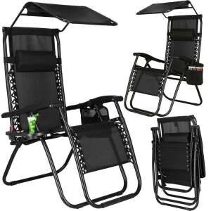 SERSIMO GC3 összecsukható napágy napernyővel, több nézet: nyitott, döntött és összecsukott - Sersimo