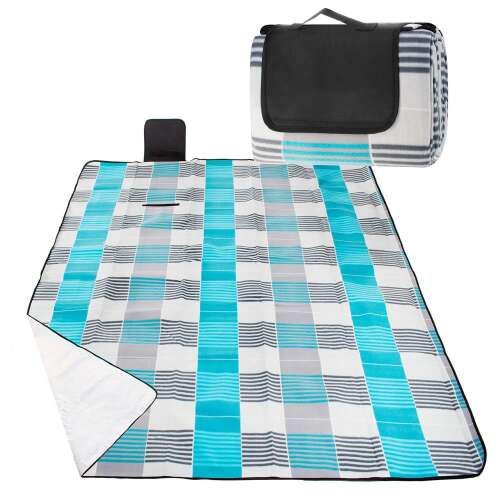 Picknick- oder Stranddecke, blau-grau, 150x200cm, mit Isolierfolie und Griff