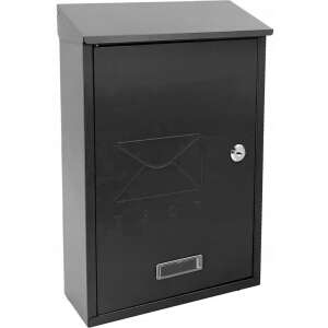 Black metal mailbox with lock and envelope design, 38x10x25cm - Chomik