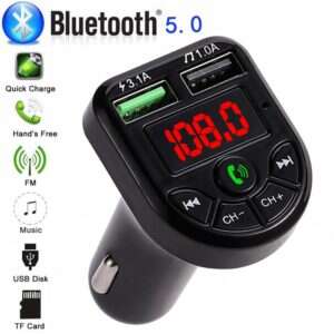 Bluetooth 5.0 Car FM Transmitter with Dual USB Charger, Hands-free Calling, MP3 Player, and TF Card Support - Transmitter
