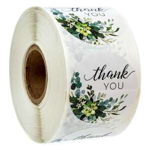 Roll of 1 inch thank you stickers with green floral design - Sticker, Magnet