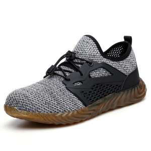 Pantofi de siguranță respirabili gri cu vârf de oțel, talpă rezistentă la perforare, ușori și confortabili, perfecți pentru construcții, depozite și lucrări industriale - Încălțăminte de siguranță