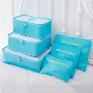 Set of 6 light blue travel organizers, perfect for packing clothes and keeping your luggage tidy - Luggage Accessory