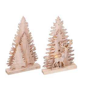 Wooden Christmas tree decoration with LED lights, featuring a deer silhouette, 25 cm tall - Nonbrand Christmas Decoration