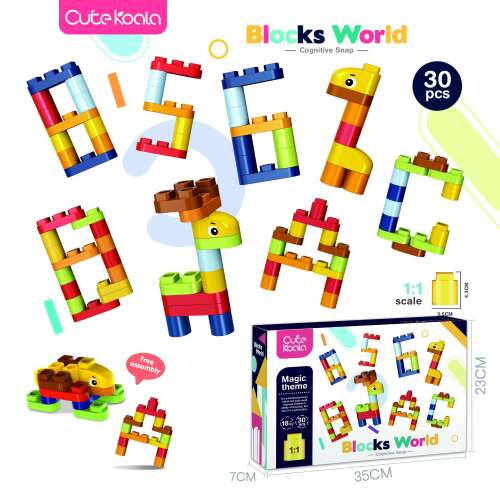Cute Koala Blocks World 30 piece building blocks set, featuring animals and numbers, cognitive snap, 1:1 scale, magic theme, free assembly