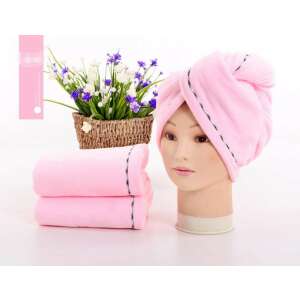 Rosa Mikrofaser-Haartrockentuch, Turban-Stil, mit schwarzem Besatz, für schnelles und einfaches Trocknen der Haare - Innenarchitektur