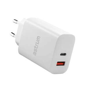 Încărcător de perete Astrum Pro Dual PD65 cu porturi USB și Type-C, 65W, alb - Adaptoare de rețea
