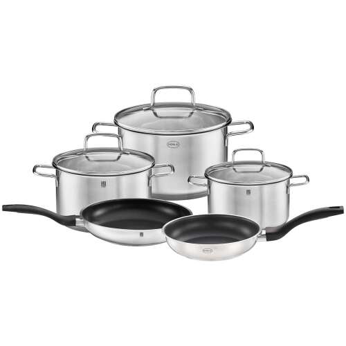 Rösle Basic 8-piece stainless steel cookware set with lids, including pots and frying pans