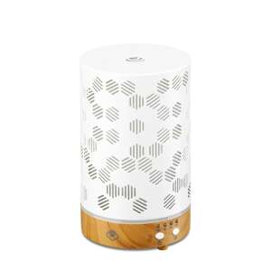 Serene House Ultrahangos aroma diffúzor 90ml fém - Darázsfészek, white ultrasonic essential oil diffuser with honeycomb pattern, wood base, and LED lights - Diffuser