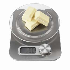 Caso Germany Kitchen Energy digital kitchen scale with a glass platform and a stainless steel base, showing 90 grams on the display - Caso
