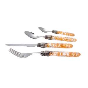 Rivadossi Sandro 24-piece cutlery set, Luna, 6-person, modern, elegant design, premium materials, stainless steel and acrylic, handle with gold leaves, vintage hardware, elegant presentation - Cutlery