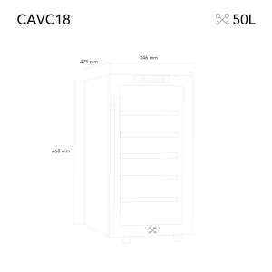 Cavist wine cooler, 18 bottle capacity, 67cm height, silver color, side view with dimensions - Wine Cooler