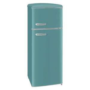 Exquisit retro hűtőszekrény, teljes űrtartalom 206 liter, magasság 146,5 cm, 4 csillagos fagyasztó, zöldség/gyümölcs rekesz, 4 üvegpolc, LED belső világítás, mechanikus hőmérsékletszabályozás