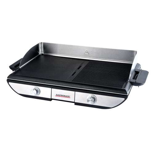 Gastroback Pro BBQ Grill elektryczny, plancha i grill, 50 x 30 cm, 2 powierzchnie, 6 stopni temperatury, płyty aluminiowe, ochrona przed rozpryskami, łatwy do czyszczenia, optymalne gotowanie, bez tłuszczu