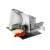 Ritter Germany Sinus 5 electric food slicer, showing the blade, carriage, and food tray, with sliced cheese and tomatoes