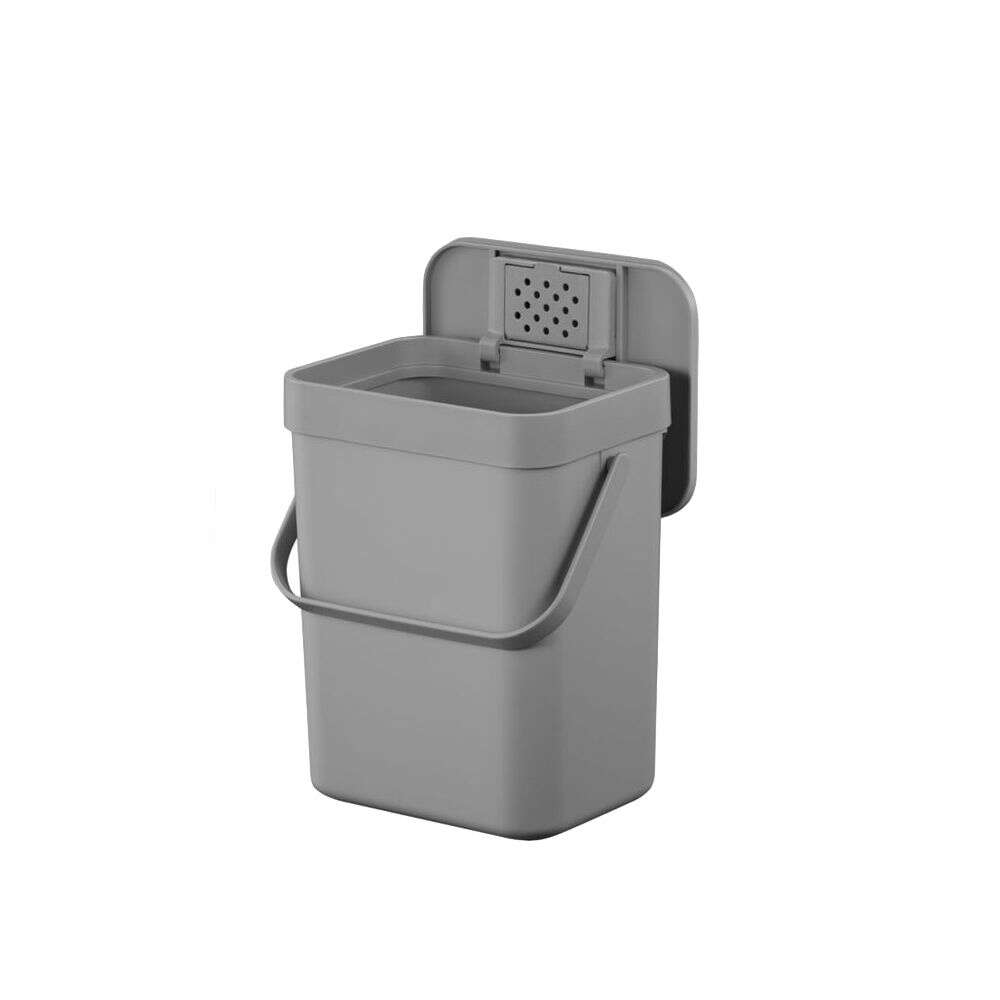 Puro II Food Waste Caddy, 5 liter, compostable, for cabinet door or wall mounting, easy to empty, frame for bag fixing, plastic, grey