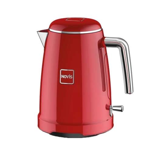 Novis Kettle K1, piros elektromos vízforraló króm betétekkel, 1,6 literes kapacitás