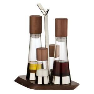 Set de ulei și oțet Casa Bugatti, ulei de măsline, oțet, sare, piper, oțel inoxidabil, lemn, sticlă, bucătărie, sufragerie, masă, modern, elegant - Distribuitoare de ulei și oțet