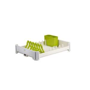 EKO dish drying rack, white with green accents, angled view - Dish Rack