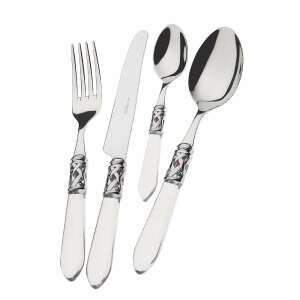 Set de tacâmuri Casa Bugatti Aladdin 24 piese, oțel inoxidabil, mânere albe, design modern - Seturi de tacâmuri