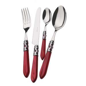 Casa Bugatti Aladdin 24 piece cutlery set, red handles, stainless steel, modern design - Cutlery