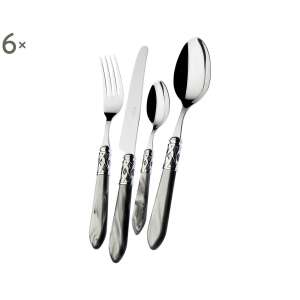 Casa Bugatti 24 piece cutlery set, Aladdin, 6 person, grey, stainless steel, modern, elegant design, mirror finish - Cutlery