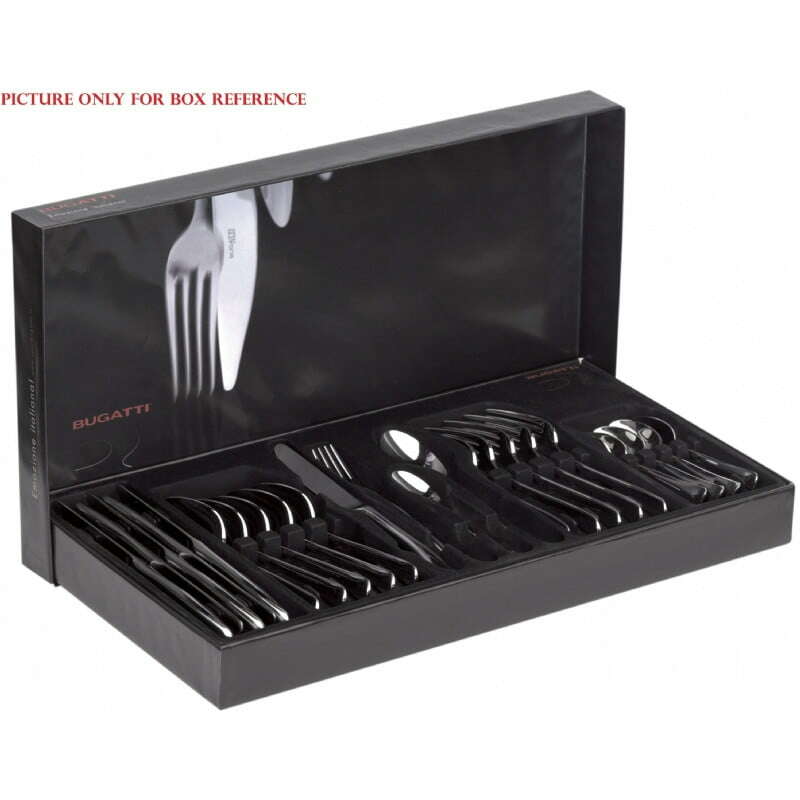 24-piece Casa Bugatti Cutlery Set, Aladdin chrome-plated, 6-person, modern, elegant design, stainless steel, luxury presentation box, purple