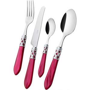 Casa Bugatti Aladdin 24 piece cutlery set, 6 person, stainless steel, red handles, modern, elegant design - Cutlery