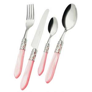 Casa Bugatti 24 piece cutlery set, Aladdin, pink, stainless steel, chrome ring, modern, elegant design, premium material, luxury presentation box - Cutlery