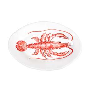 Casa Amalfi oval serving platter with lobster design, handmade ceramic, dishwasher safe, white and red - Bowl