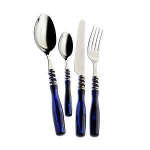 Casa Bugatti Arianna 24 piece cutlery set, blue handles, stainless steel, silver ring, elegant design - Cutlery
