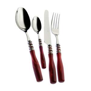 Casa Bugatti Arianna cutlery set, 24 pieces, red handles, stainless steel, silver plated, luxury design - Cutlery