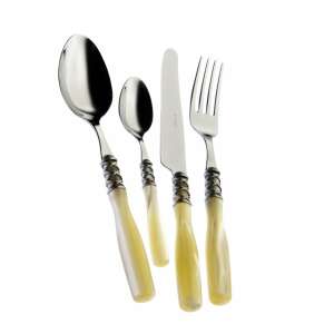 Casa Bugatti Arianna cutlery set, 4 pieces, stainless steel, ivory handles, silver plated - Cutlery