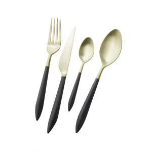 Set de tacâmuri Casa Bugatti Ares 24 piese, auriu și negru, design modern, oțel inoxidabil, elegant, de înaltă calitate - Seturi de tacâmuri