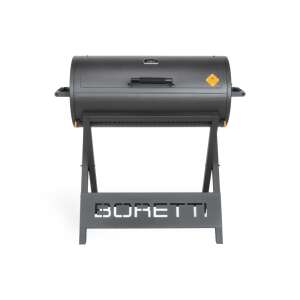 Boretti Barilo 2.0 Faszén grill, felület 87 x 41 cm, öntöttvas grill, sima lap, fedélbe integrált hőmérő, hőszigetelt fogantyúk, 4 szellőzőnyílás, strapabíró ház, fekete
