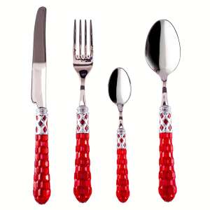 Casa Bugatti 24 piece cutlery set, red handles, stainless steel, modern design - Cutlery