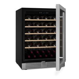 LES PETITS CHAMPS CAVCE51 wine cooler, 51 bottle capacity, black and stainless steel, open door, side view - Wine Cooler