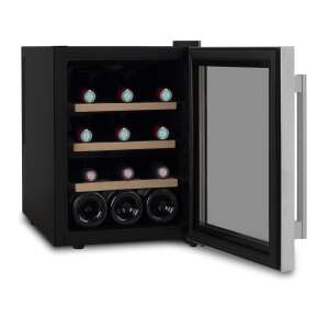 Les Petits Champs Cavist 12 Wine Cooler, 12 Bottle Capacity, Black and Silver, Open Door View - Wine Cooler