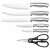 Classbach 5 részes konyhai késkészlet, rozsdamentes acél kések és fekete olló