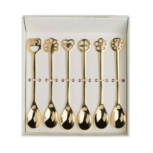 Casa Bugatti Portafortuna 6 piece coffee spoon set, gold plated, stainless steel, gift box - Cutlery