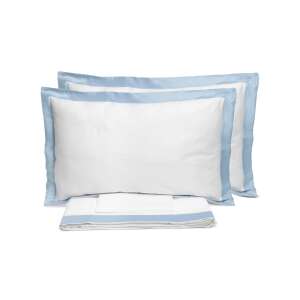 Set de lenjerie de pat Biancoperla Smeraldo Sion, alb cu bordură albastră, 2 fețe de pernă și o cearșaf cu elastic - Lenjerie de pat - tineri și adulți