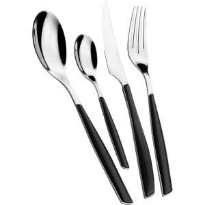 Casa Bugatti Glamour cutlery set, 24 pieces, stainless steel, black handles - Cutlery