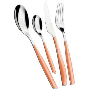 Casa Bugatti Glamour 24-piece cutlery set, 6-person, modern, elegant design, stainless steel, luxury presentation box, shiny surface, pastel orange - Cutlery