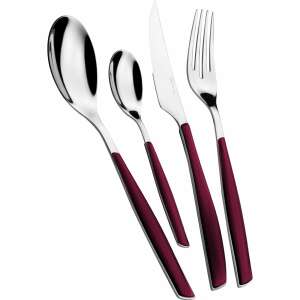 Casa Bugatti Glamour 24 piece cutlery set, 6 person, modern, elegant design, stainless steel, luxury presentation box, shiny surface, garnet red - Cutlery