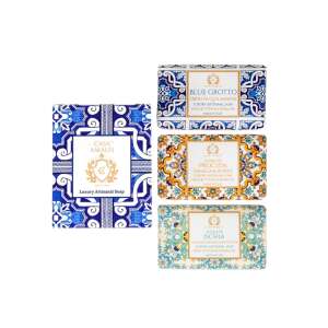 Комплект занаятчийски сапун Casa Amalfi, Blue Maiolica, 3 сапуна с дървесни и цитрусови аромати, ванилия и мед, жасмин и лайка, веган, масло от жожоба,... 102731888