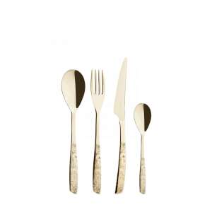 Set de tacâmuri Casa Bugatti Riviera La Ville Champagne, 24 piese, auriu, oțel inoxidabil, design modern, elegant, minimalist, cutie de prezentare de lux - Seturi de tacâmuri