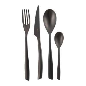 Casa Bugatti Riviera Sabbiato cutlery set, black, 24 pieces, 6 person, modern, elegant, minimalist design, premium material, stainless steel, luxury presentation box - Cutlery