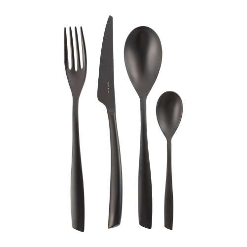 Casa Bugatti Riviera Sabbiato cutlery set, black, 24 pieces, 6 person, modern, elegant, minimalist design, premium material, stainless steel, luxury presentation box