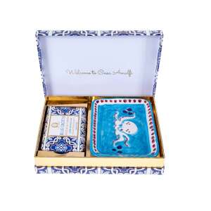 Casa Amalfi Blue Grotto soap gift set with hand-painted ceramic soap dish, wood and citrus scents, 100% vegan, jojoba oil, shea butter, gently cleanses the skin, moisturizes - Beauty & Health