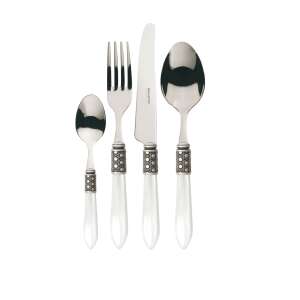 Casa Bugatti Optical cutlery set, 4 pieces, white handle, stainless steel, silver finish - Cutlery